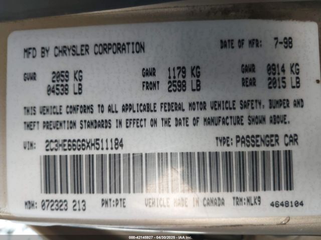 1999 CHRYSLER 300M 2C3HE66G6XH511184 Photo 8