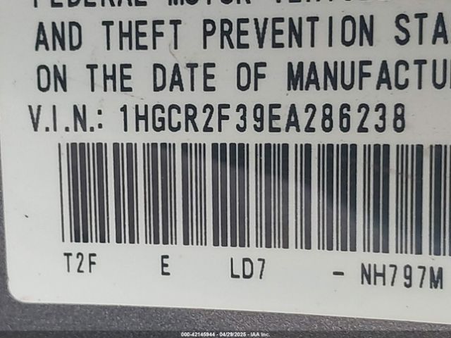 1HGCR2F39EA286238 Honda ACCORD LX