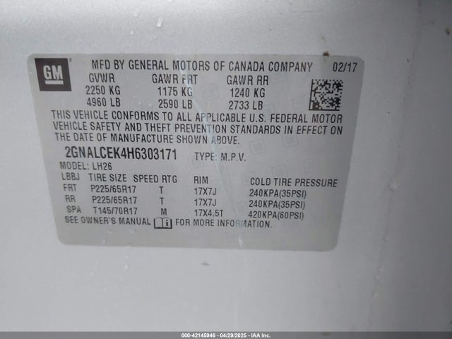 2GNALCEK4H6303171 Chevrolet EQUINOX LT