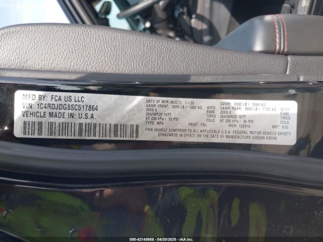 1C4RDJDG8SC517864 Dodge Durango Gt Plus Awd
