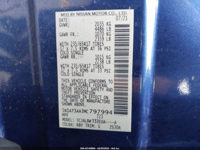 5N1AT3AA3MC797994 Nissan Rogue S Fwd