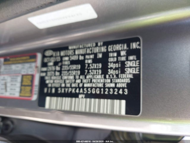 5XYPK4A55GG123243 KIA Sorento 3.3l Sxl