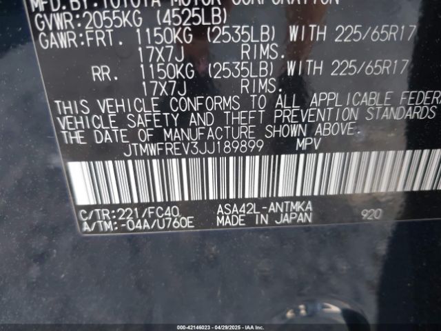 JTMWFREV3JJ189899 Toyota Rav4 Xle
