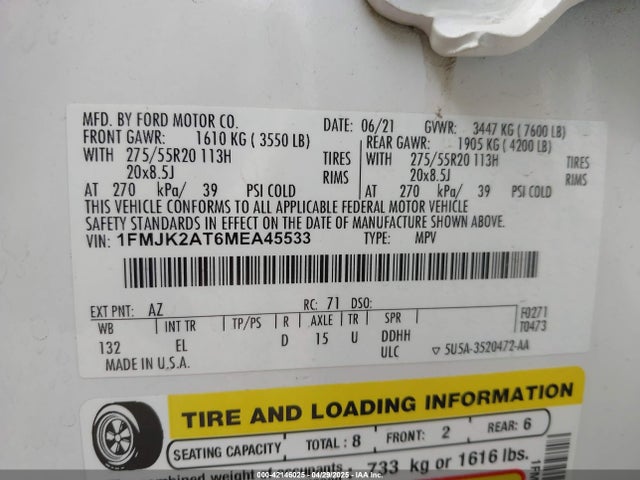 Ford 3.5l gtdi 2021 1FMJK2AT6MEA45533 Image 9