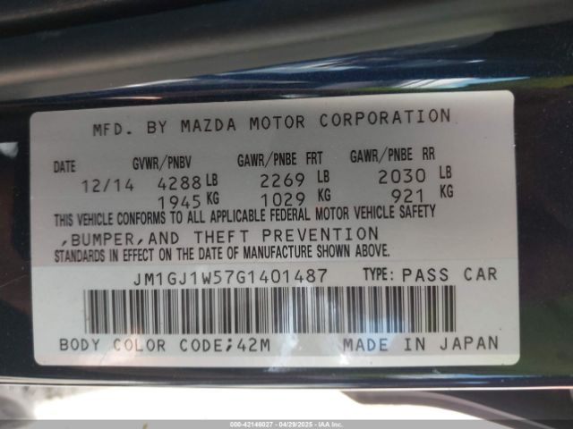 JM1GJ1W57G1401487 Mazda Mazda6 I Grand Touring