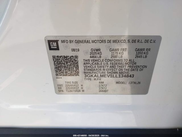 3GKALMEV1LL134843 GMC Terrain Fwd Sle