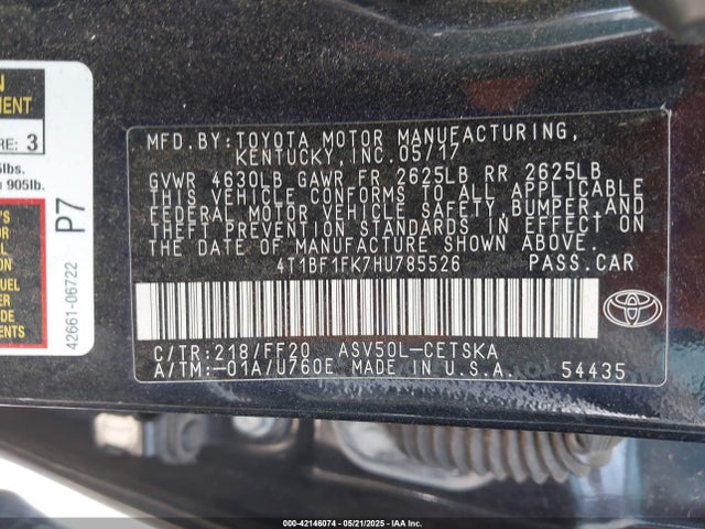 Toyota 2ar-fe 2017 4T1BF1FK7HU785526 Image 9