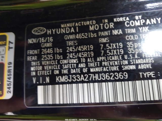 KM8J33A27HU362369 Hyundai Tucson Limited