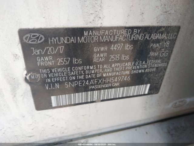 5NPE24AFXHH549746 Hyundai SONATA SE