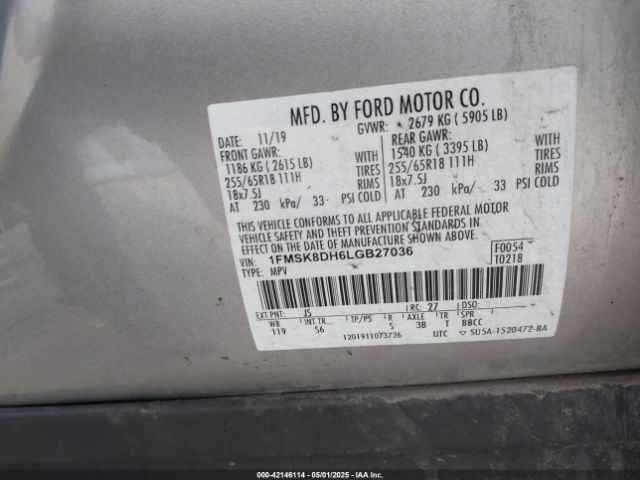 1FMSK8DH6LGB27036 Ford EXPLORER XLT