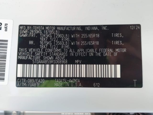 5TDAAAB59RS068968 Toyota Grand Highlander Xle