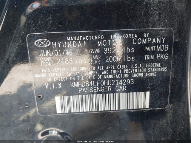 KMHD84LF0HU214293 Hyundai ELANTRA SE