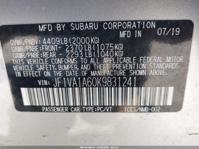 JF1VA1A60K9831241 Subaru WRX