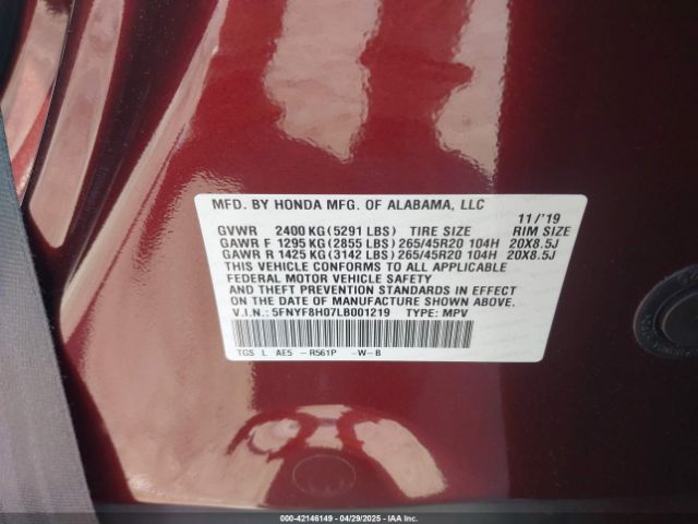 5FNYF8H07LB001219 Honda Passport Awd Elite