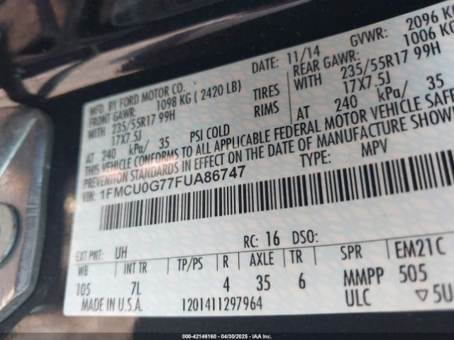 1FMCU0G77FUA86747 Ford ESCAPE SE