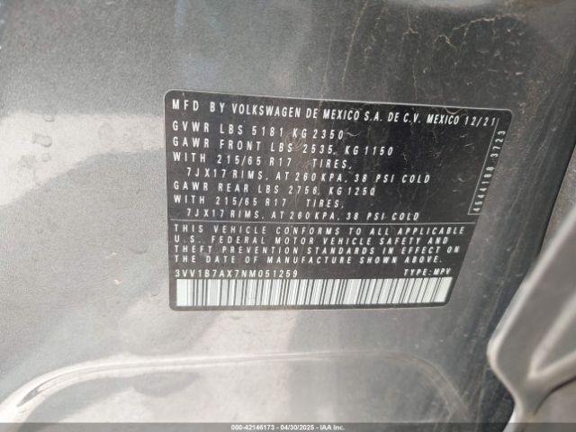 3VV1B7AX7NM051259 Volkswagen Tiguan 2.0t S