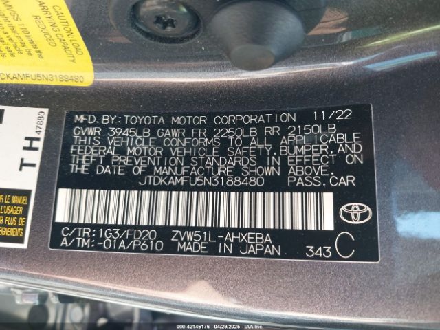 JTDKAMFU5N3188480 Toyota Prius Le