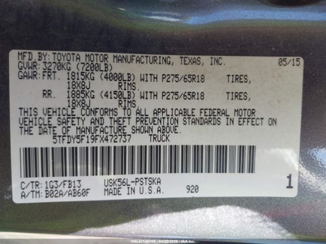 5TFDY5F19FX472737 Toyota Tundra Sr5 5.7l V8