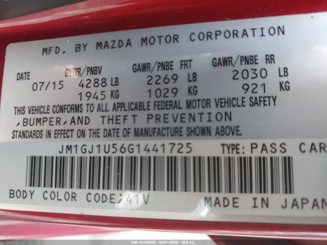 JM1GJ1U56G1441725 Mazda Mazda6 I Sport