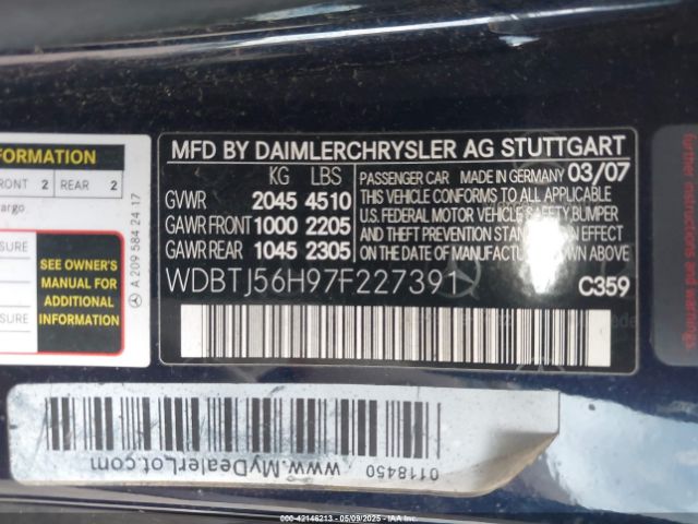 2007 MERCEDES-BENZ CLK 350 WDBTJ56H97F227391 Photo 8