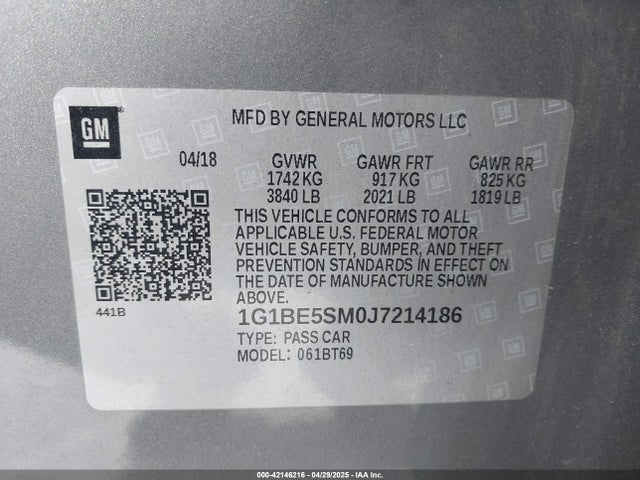 1G1BE5SM0J7214186 Chevrolet Cruze Lt Auto