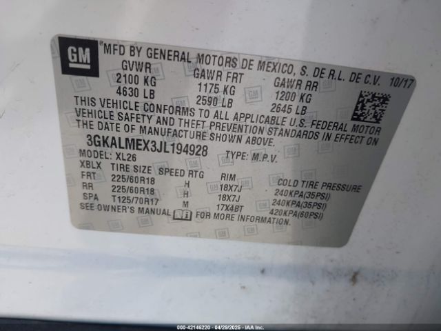 3GKALMEX3JL194928 GMC Terrain Sle