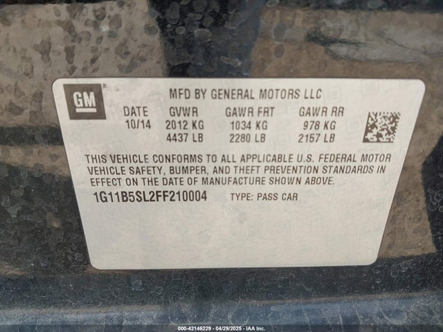 Chevrolet MALIBU LS 2015 1G11B5SL2FF210004 Image 9