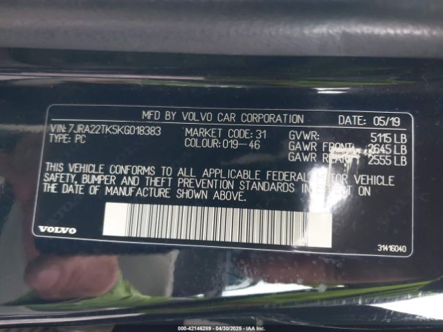 7JRA22TK5KG018383 Volvo S60 T6 Momentum