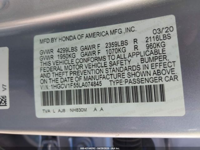 1HGCV1F55LA074845 Honda Accord Ex-l