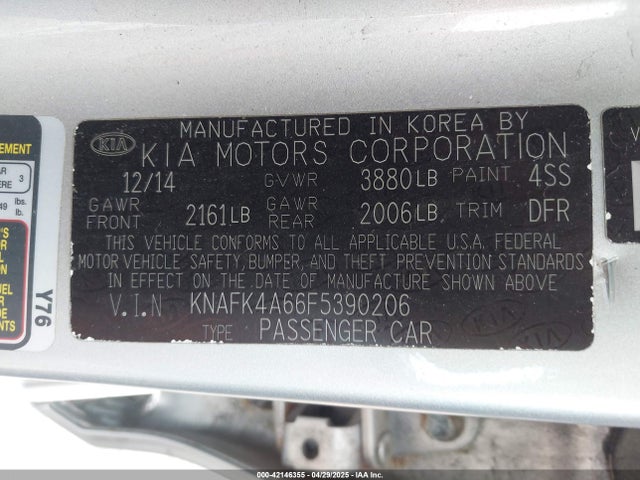 KNAFK4A66F5390206 KIA FORTE LX
