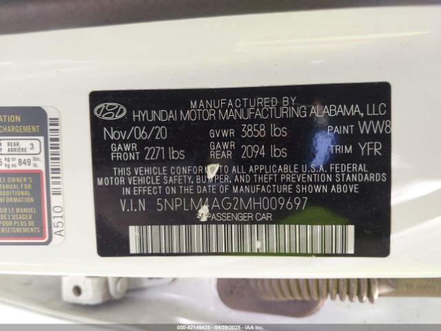5NPLM4AG2MH009697 Hyundai ELANTRA SEL