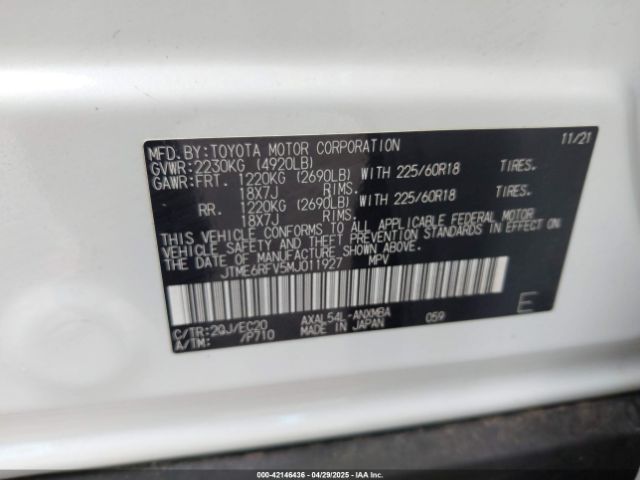 JTME6RFV5MJ011927 Toyota Rav4 Hybrid Xse