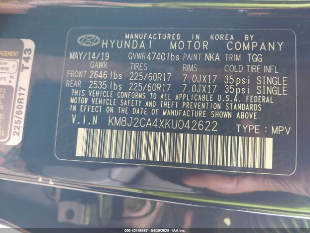 KM8J2CA4XKU042622 Hyundai TUCSON SE