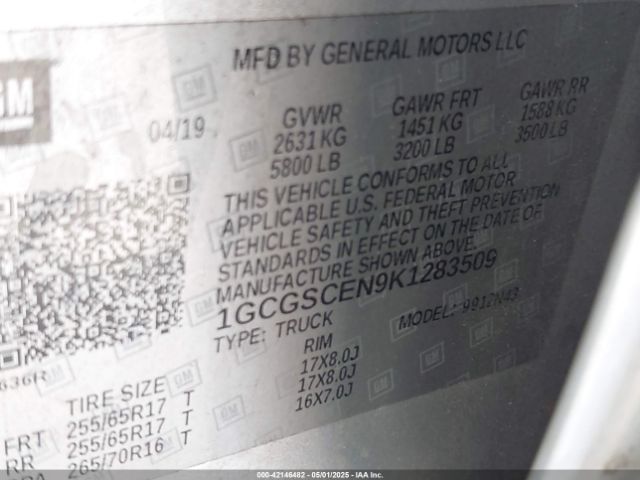 1GCGSCEN9K1283509 Chevrolet Colorado Lt