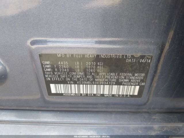 4S3BMBL60E3034129 Subaru Legacy 2.5i Limited