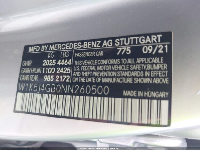 W1K5J4GB0NN260500 Mercedes-Benz Cla 250 Coupe