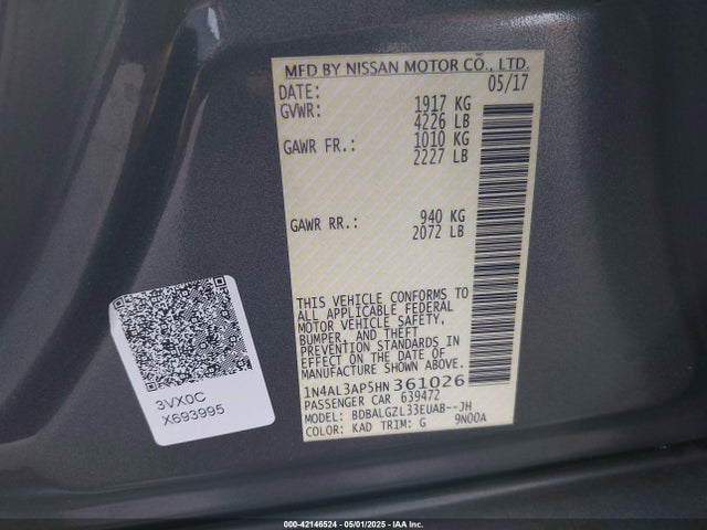 1N4AL3AP5HN361026 Nissan Altima 2.5 S