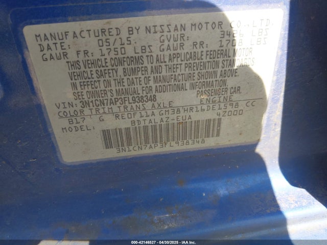 3N1CN7AP3FL938348 Nissan 2015