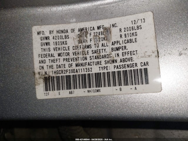 Honda ACCORD LX 2014 1HGCR2F3XEA111352 Image 9