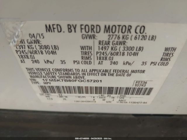 1FM5K7B80FGC57201 Ford Explorer