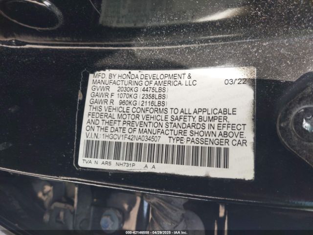 1HGCV1F42NA034507 Honda Accord Sport Special Edition