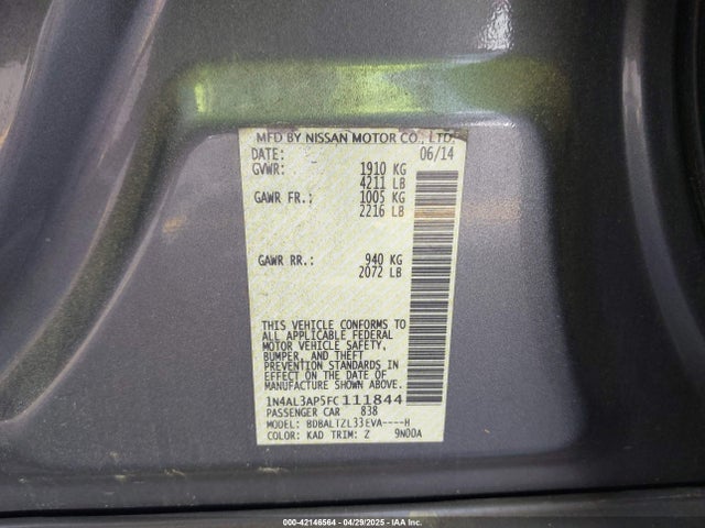 1N4AL3AP5FC111844 Nissan Altima 2.5 Sl
