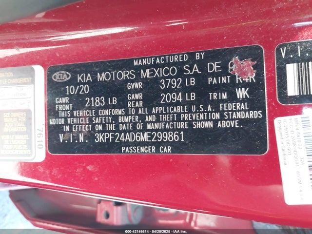 3KPF24AD6ME299861 KIA Forte Lxs