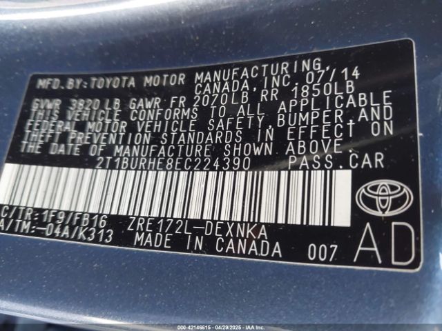 2T1BURHE8EC224390 Toyota COROLLA LE