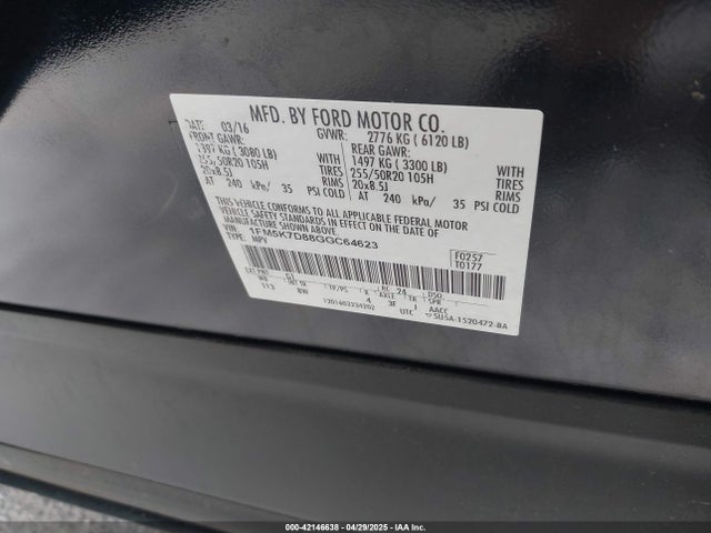 1FM5K7D88GGC64623 Ford EXPLORER XLT