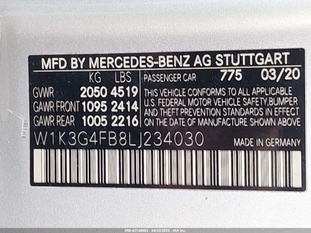 W1K3G4FB8LJ234030 Mercedes-Benz A 220 4matic