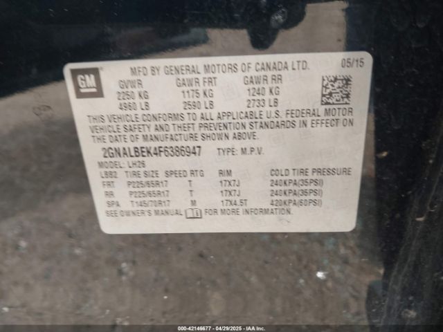 2GNALBEK4F6386947 Chevrolet EQUINOX 1LT