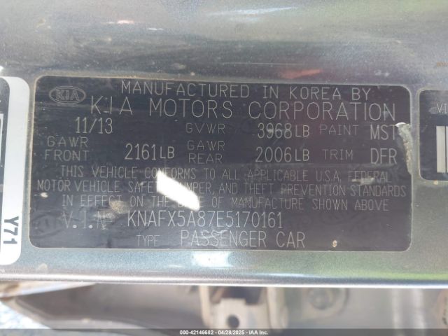 KNAFX5A87E5170161 KIA FORTE EX