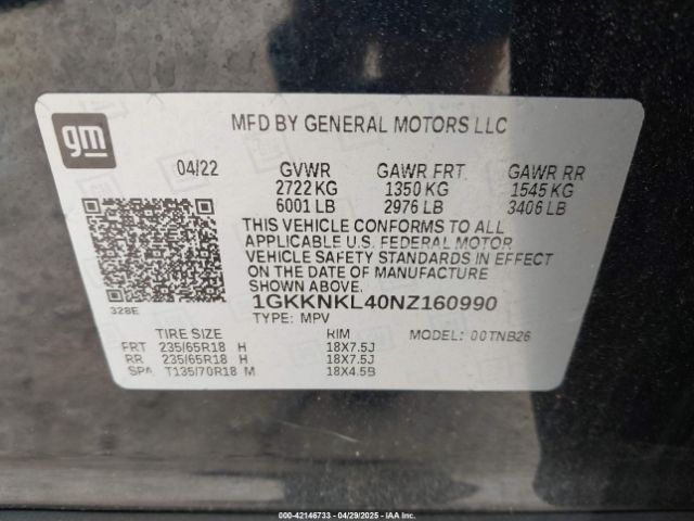 1GKKNKL40NZ160990 GMC Acadia Fwd Sle
