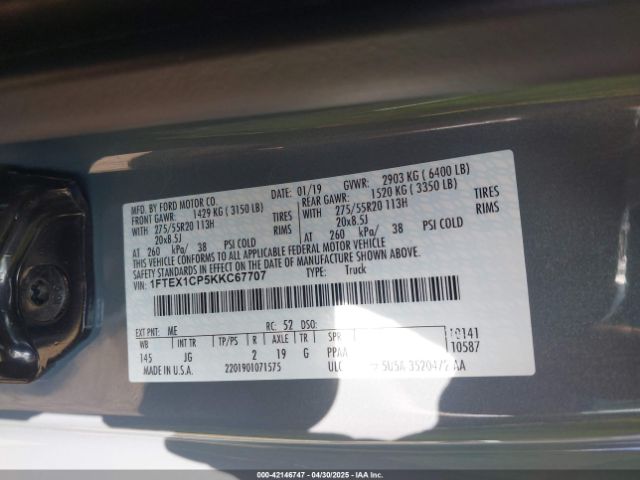 2019 FORD F-150 1FTEX1CP5KKC67707 Photo 8